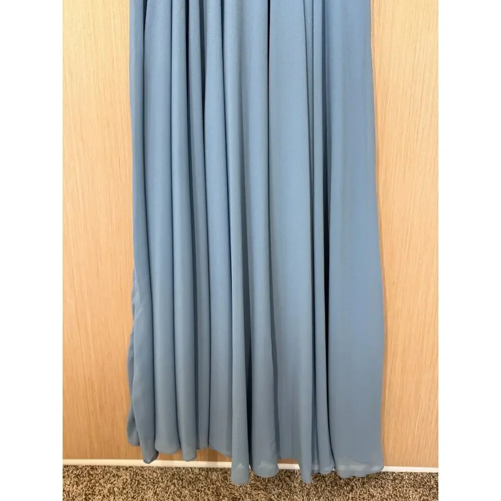 NEW Lulus All About Love Chiffon Maxi Dress Womens Size Large Pleated Slate Blue - Picture 3 of 12